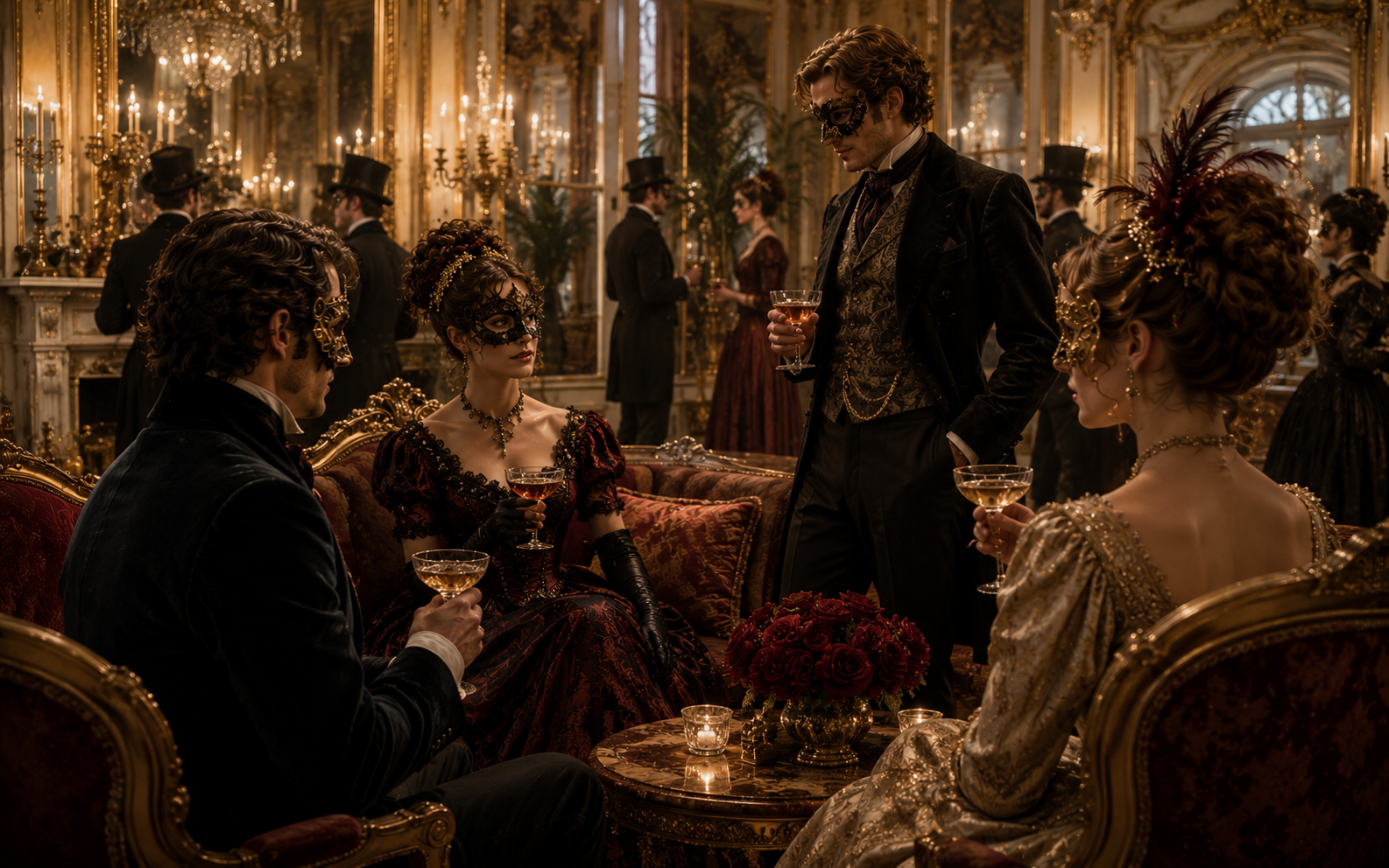 Guests in the Gilded Circle lounge before curtain